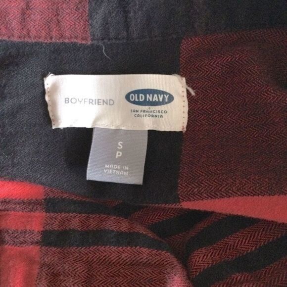 Old Navy Upcycled Bleached Red Black Orange Plaid Flannel Button Up Shirt Size S - Picture 9 of 12